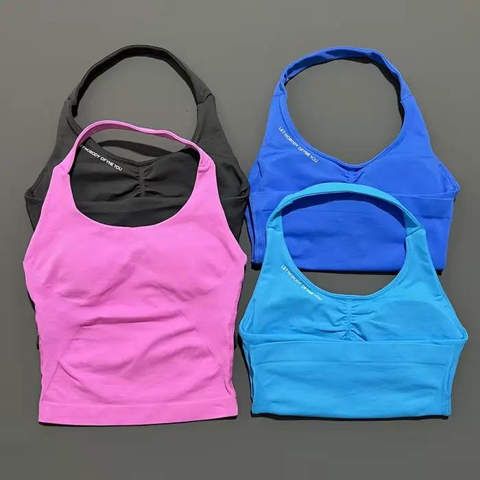 LET NOBODY DFYNE YOU Impact Halter Top Femme Longline Strappy Tank Padded Yoga Sportswear Workout Sp