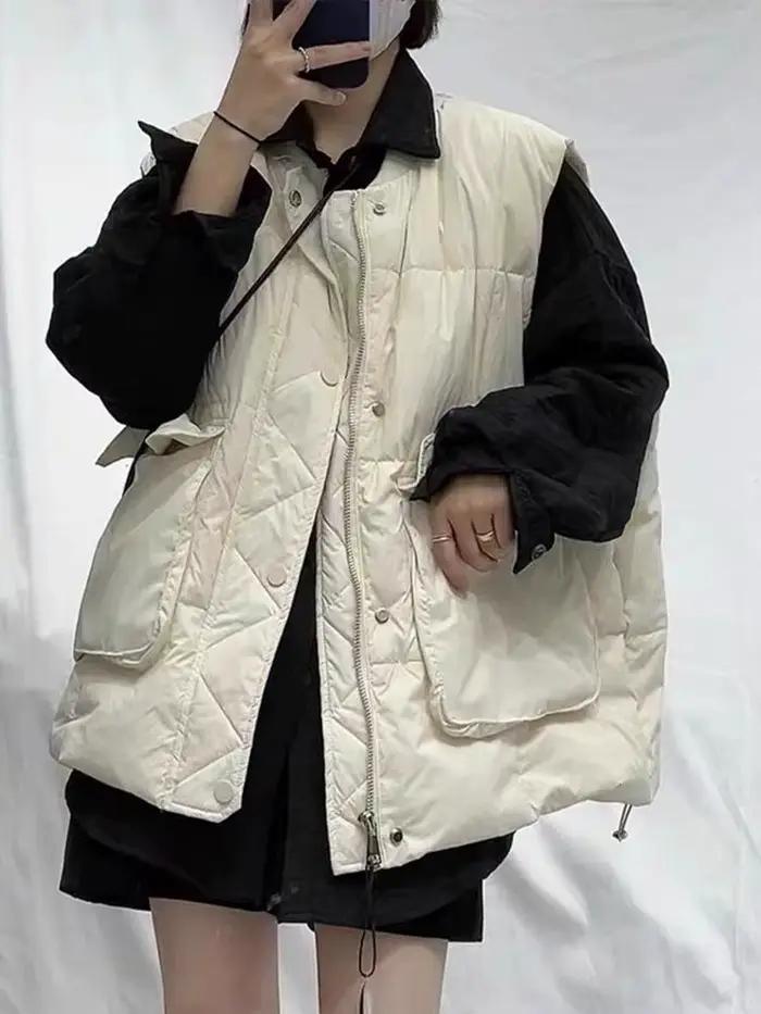 Respzed-Manteau matelassé en coton pour femme, gilet à fermeture éclair, simple boutonnage, mode cor