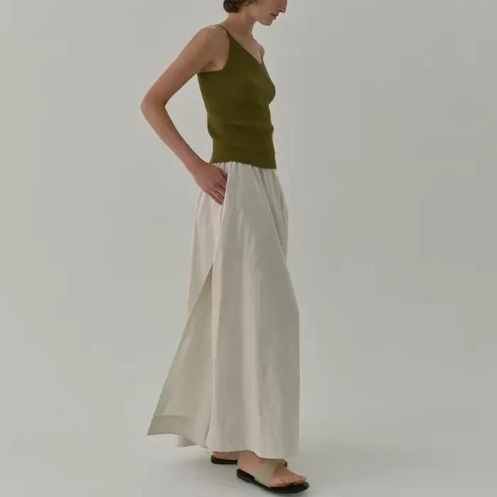 Jupe Chic en lin Vintage fendue sur le côté pour femmes, couleur unie, coton et lin, nouvelles jupes