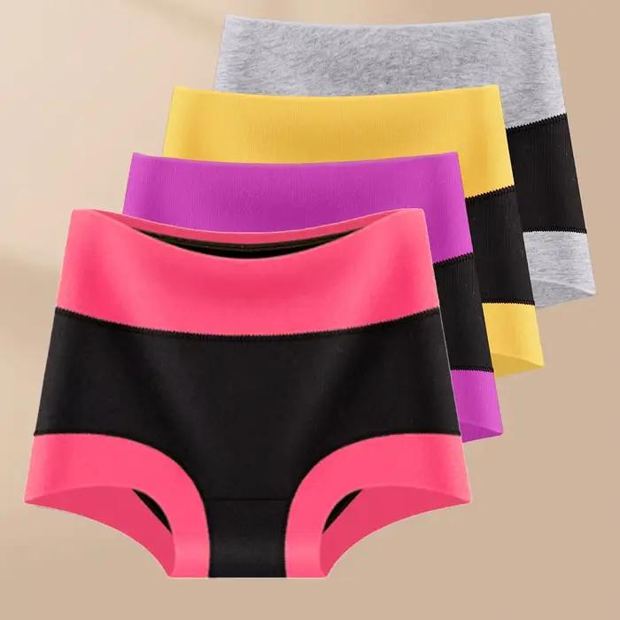 Culotte taille haute pour femmes, 4 pièces, ceinture de serrage du ventre, sous-vêtements confortabl