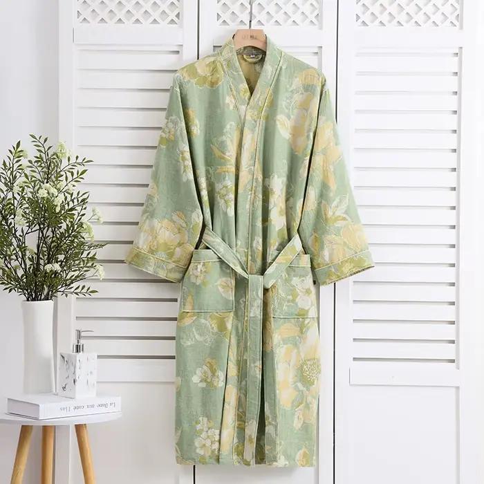 Chemise de nuit pour Couple, peignoir en gaze Double couche en pur coton, vêtements de nuit en coton