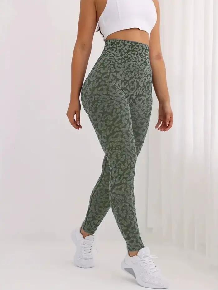 Pantalon de yoga hanche pêche imprimé léopard sans couture, pantalon de sport et de fitness taille h