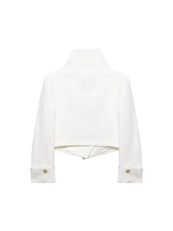 TFMLN – veste élégante pour femmes, couleur unie, manches longues, col montant, boutonnée, courtes, 