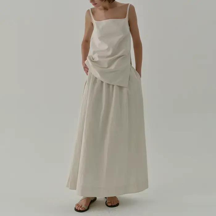 Jupe Chic en lin Vintage fendue sur le côté pour femmes, couleur unie, coton et lin, nouvelles jupes