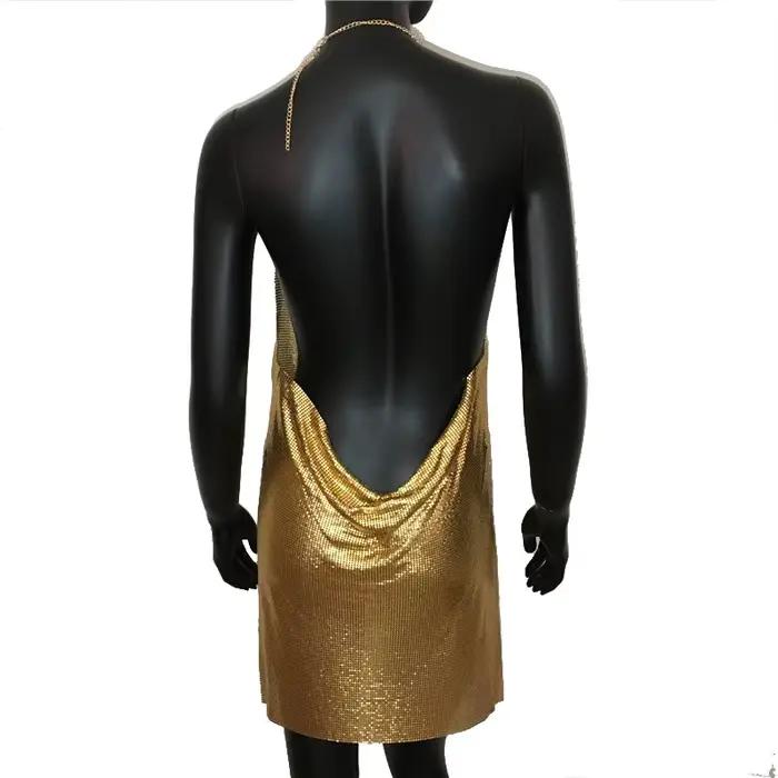 Robe courte à paillettes dos nu pour femmes, Mini robe coupe basse, Wlwear sexy, Maille fendue métal