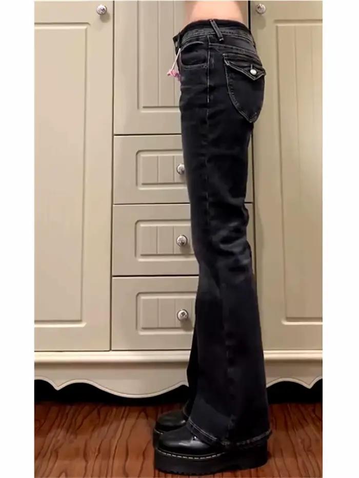 Jean évasé taille basse pour femme, jean bootcut noir, pantalon en Denim rétro américain Y2k japonai