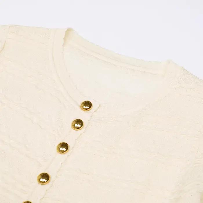 Haute qualité nouveau pull mode classique à volants bord tricoté élastique à manches longues Cardiga