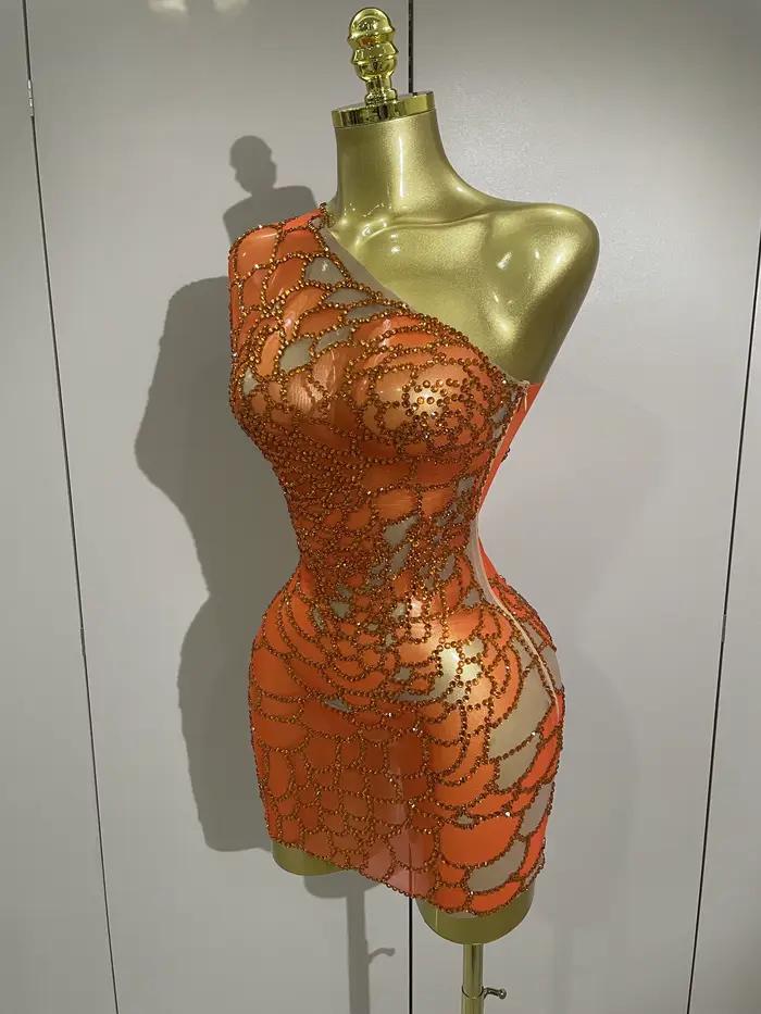 STOCK femmes brillant strass Sexy une épaule culture robe anniversaire célébrer fête robe de soirée 