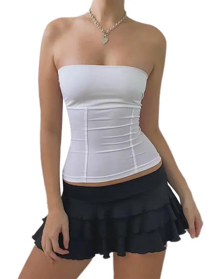 Y2k – Corset sans bretelles pour femmes, débardeur blanc à épaules dénudées, sans manches, bustier S