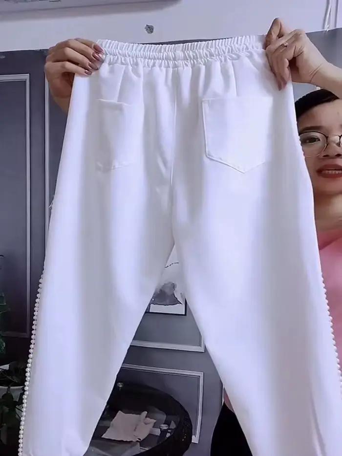 Pantalon à séchage rapide perlé pour femme, pantalon évidé, pantalon de sport de loisirs, longueur d