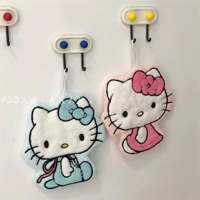Serviette à main Sanrio Hello Kitty en velours corail, absorbante, à suspendre, petite serviette mig
