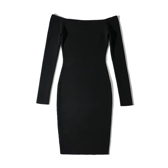 Robe de soirée courte moulante à manches longues pour femmes, robes tricotées évidées, épaule dénudé