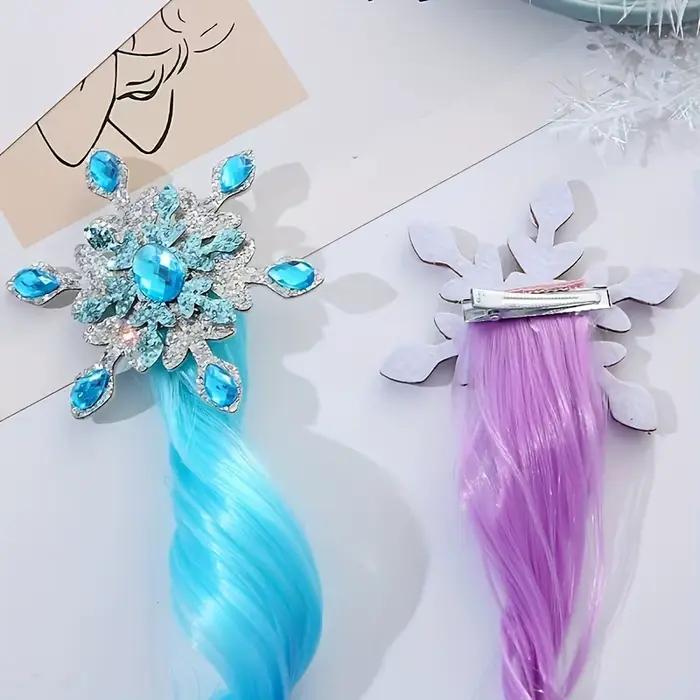 Perruque colorée pour enfants, pinces à cheveux, reine des neiges, cheveux longs bouclés dégradés su