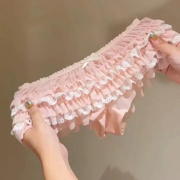 Culottes pour femmes, style princesse, avec nœud en dentelle, taille basse, à volants 3D, mignonnes,