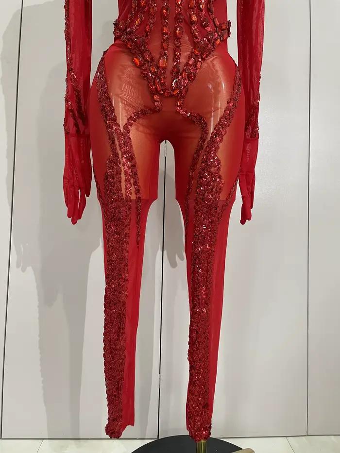 Combinaison de luxe transparente en maille transparente pour femmes, diamants scintillants et paille