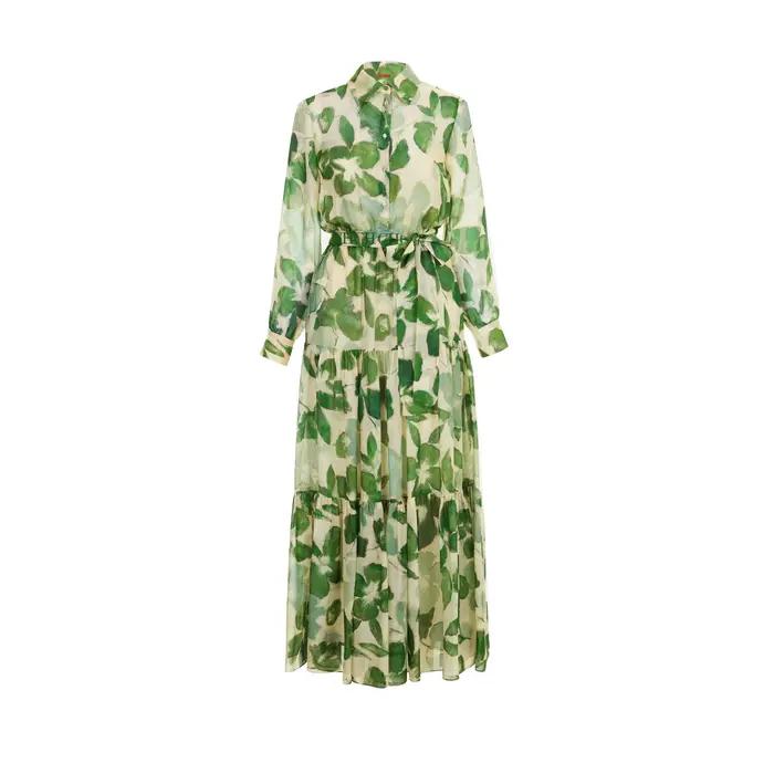 CHCH 2025 robes femmes nouveau ceinturé en mousseline de soie imprimé col en v Chic mince robe longu