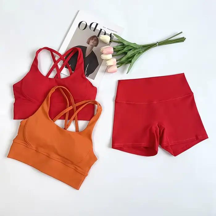 Ensemble de Yoga 2 pièces, sensation nue, vêtements d'entraînement pour femmes, Shorts de Yoga taill