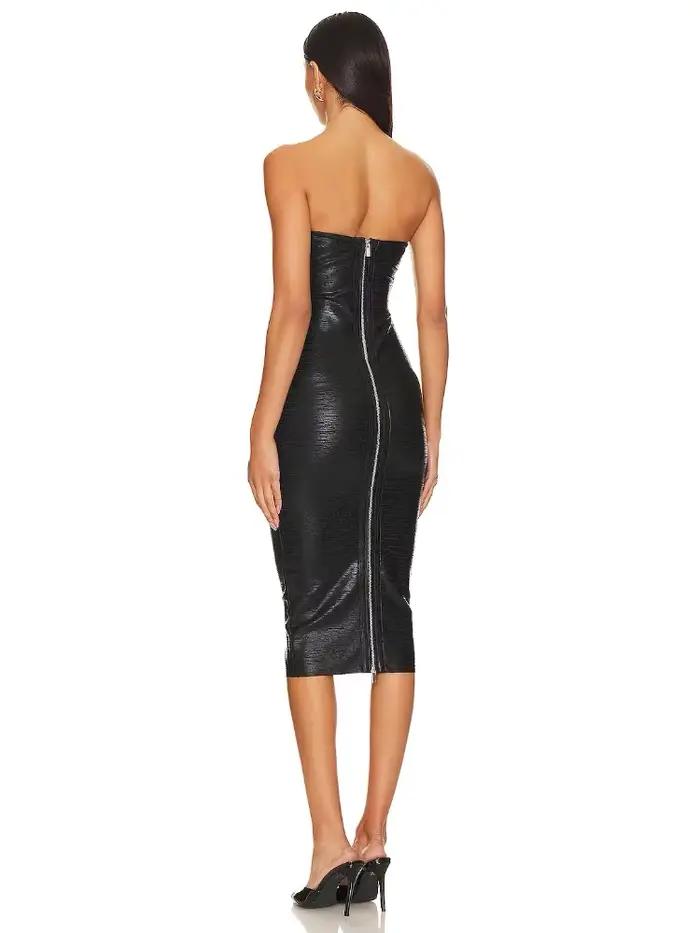 Robe à bandes moulante sans bretelles pour femmes, couleur feuille noire, Sexy, mode, soirée, fête d