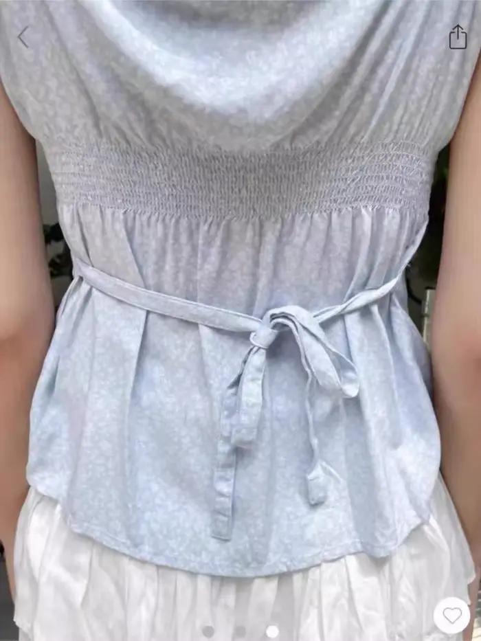 Haut court à volants en coton à col en V pour femmes, gilets vintage féminins, imprimé floral, bouto