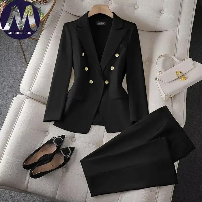 Ensemble deux pièces pour femmes, mode coréenne, blazer à manches longues et pantalon large, tenue d