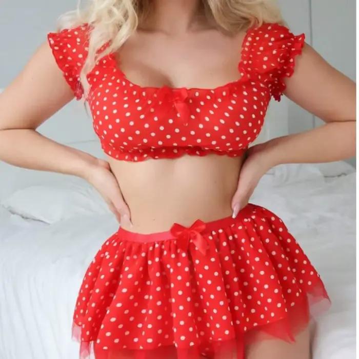 Ensemble de Lingerie Tutu Sexy à pois pour femmes, ensemble deux pièces de grande valeur, à la mode 
