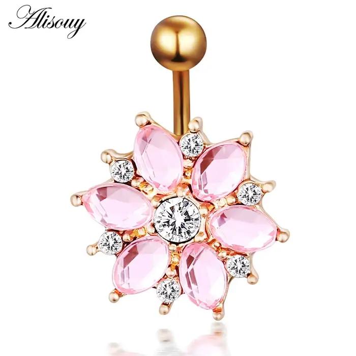 Alisouy 1 pièces acier chirurgical corps Piercing bijoux fleur nombril barre de ventre Pircing ventr