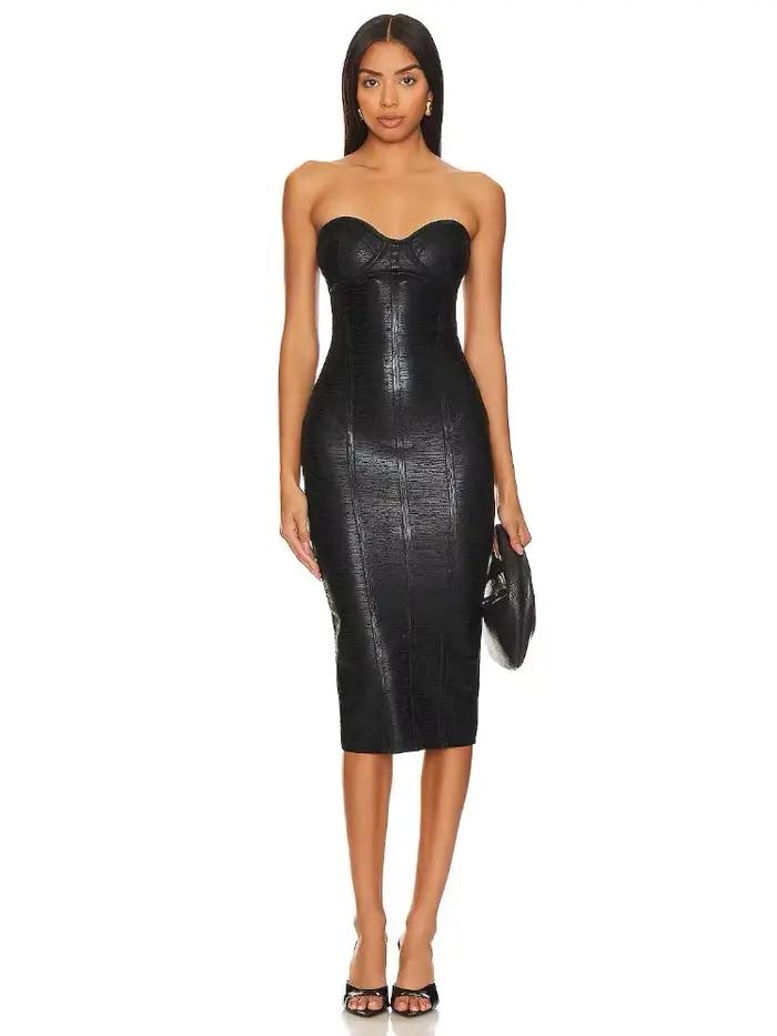 Robe à bandes moulante sans bretelles pour femmes, couleur feuille noire, Sexy, mode, soirée, fête d