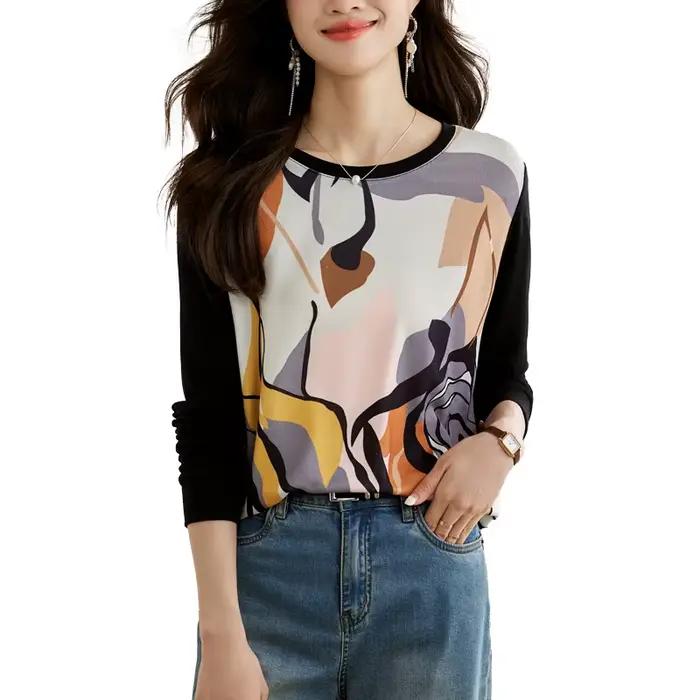 T-shirts à manches longues pour femmes, élégants et confortables, imprimés à la mode, hauts quotidie