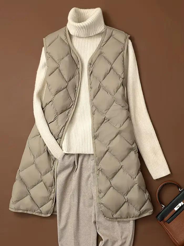 NewBang-Gilet Long Ultra observateur en Duvet de Canard pour Femme, Manteau Chaud à Col Rond, Diaman