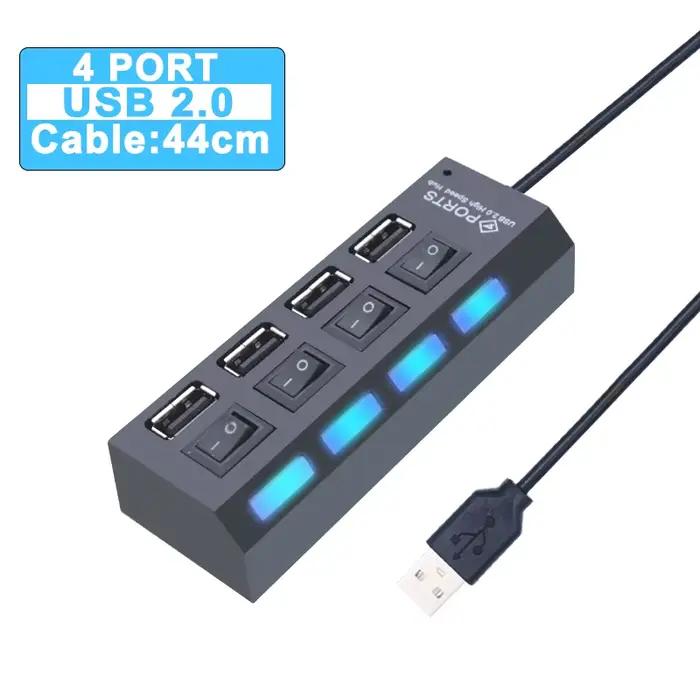 Répartiteur USB 3.0 avec interrupteur pour PC, adaptateur d'alimentation, extenseur multiple, hub 2.