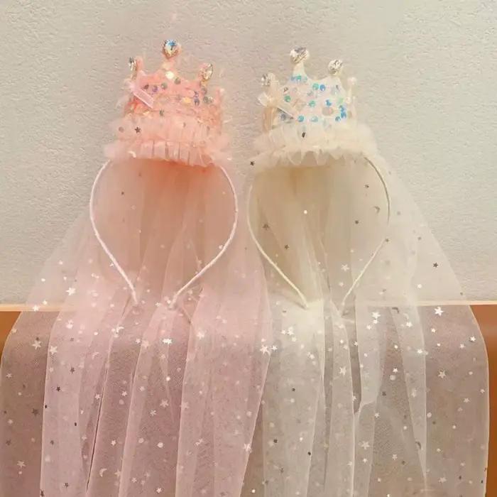 Bandeaux en voile de couronne de princesse, accessoires pour cheveux en Tulle scintillant, couvre-ch