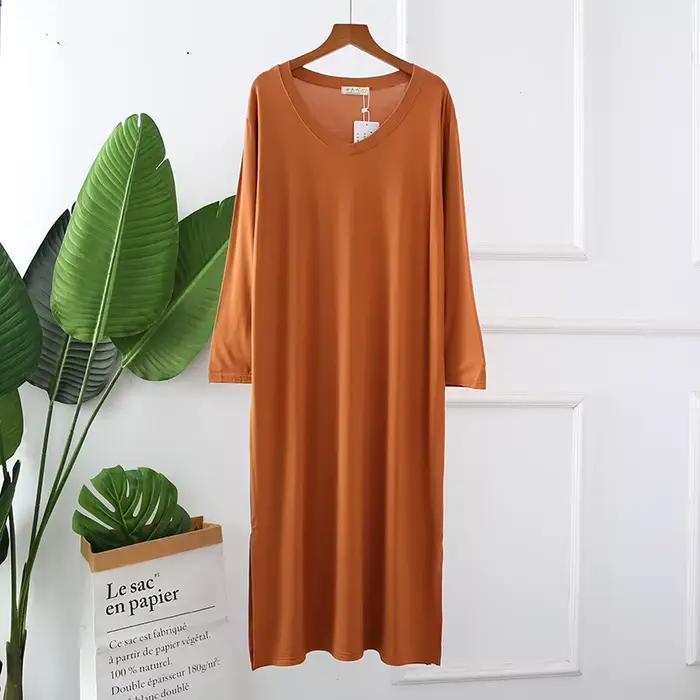 Printemps automne robe de nuit femmes ample grande chemise de nuit couleur unie chemises de nuit man