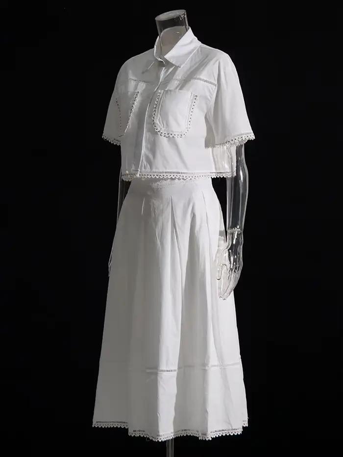 TWOTWurea YLE-Ensemble Deux Pièces pour Femme, Couleur Unie, Revers, Manches Courtes, Taille Haute, 
