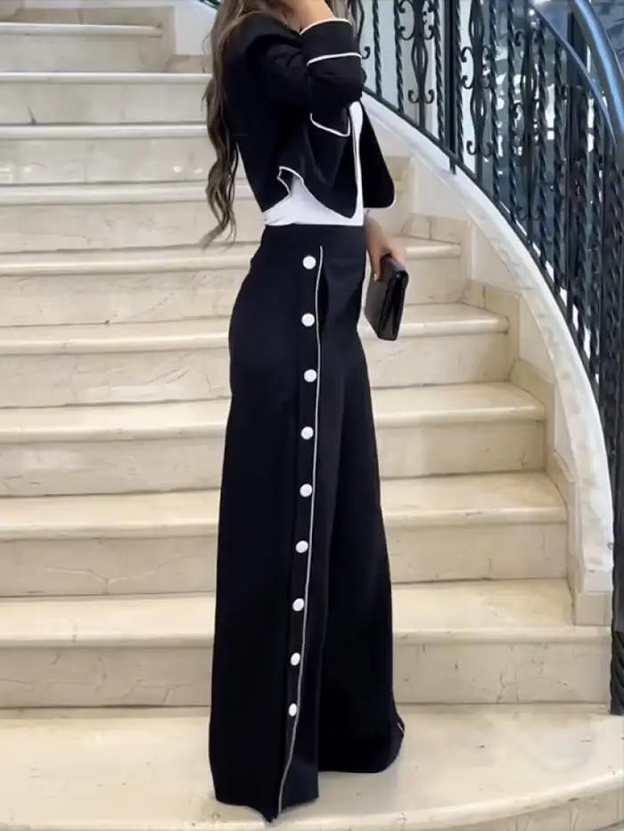 Missuoo Urban femme 2025 nouveau pantalon de banlieue ensemble col cranté veste et côté boutonné tai