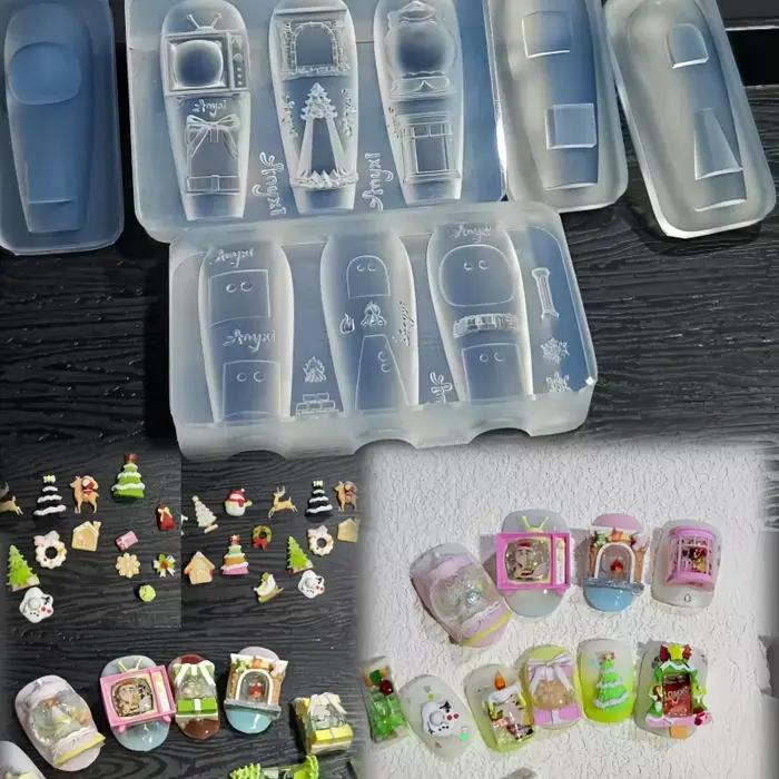 Moule 3D Transparent pour Nail Art, boule de cristal, avec étoiles, cœurs, flocons de neige et nœud 