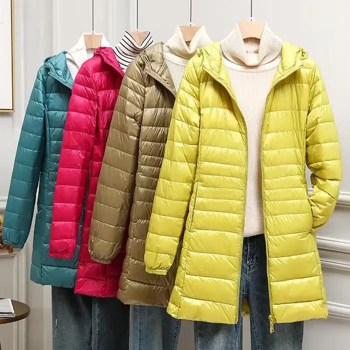 Veste bouffante ultralégère en duvet de canard pour femme, manteau chaud et Portable à capuche, coup
