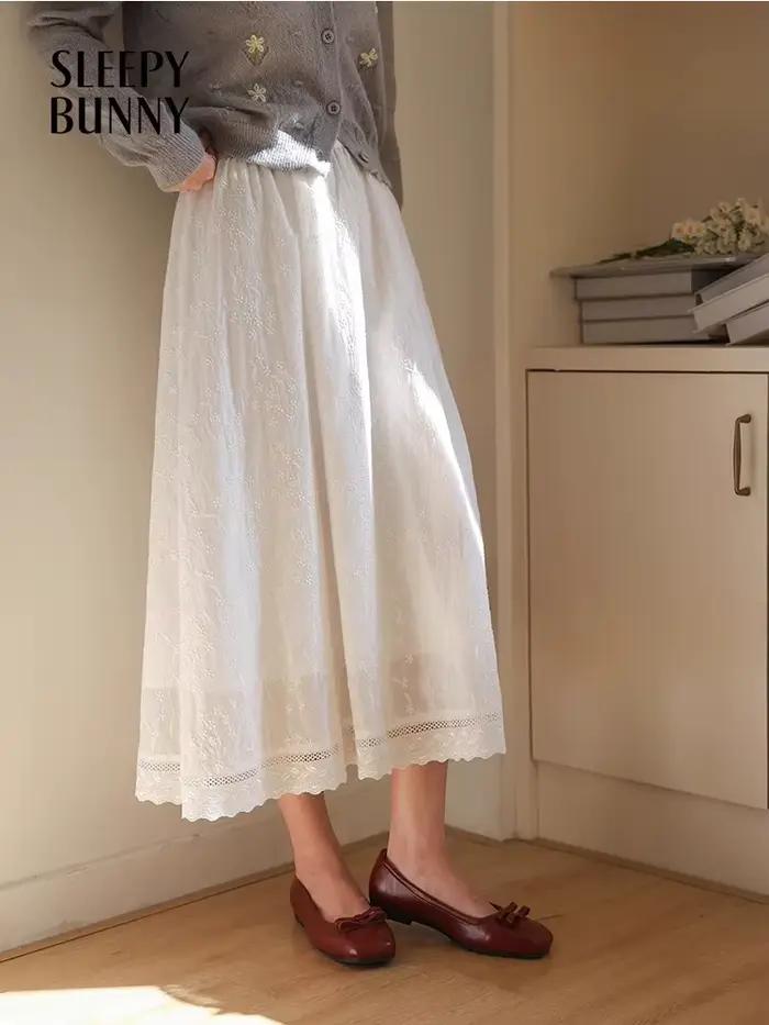 Jupe mi-longue trapèze blanche de Style français pour femmes, taille haute, fluide, Slim, élégante, 