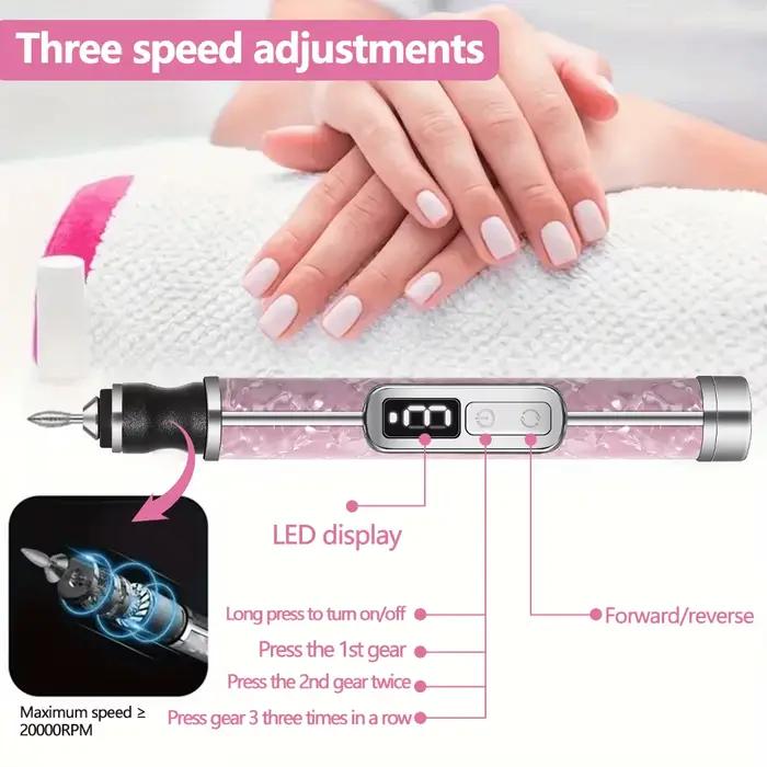 Ensemble de limes à ongles électriques sans fil, 4 vitesses réglables pour ongles en acrylique, faço