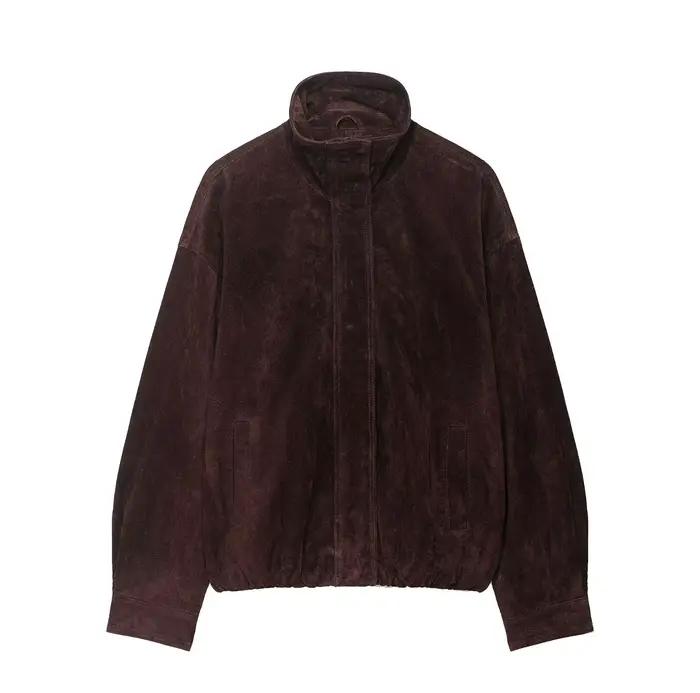 2025 hiver Vintage marron daim vestes amples femmes décontracté col montant poche épais manteau auto