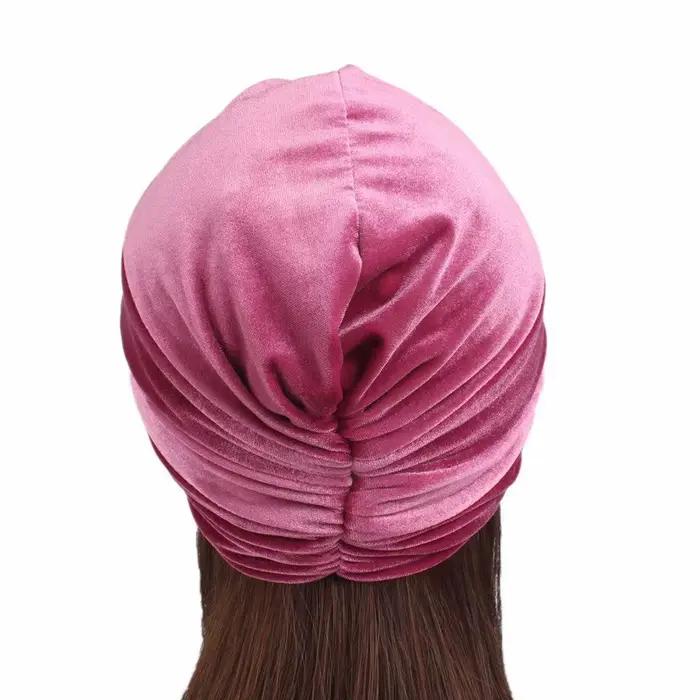 Bonnet turban extensible en velours doux pour femmes, chapeau musulman chaud, casquettes Hijab crois