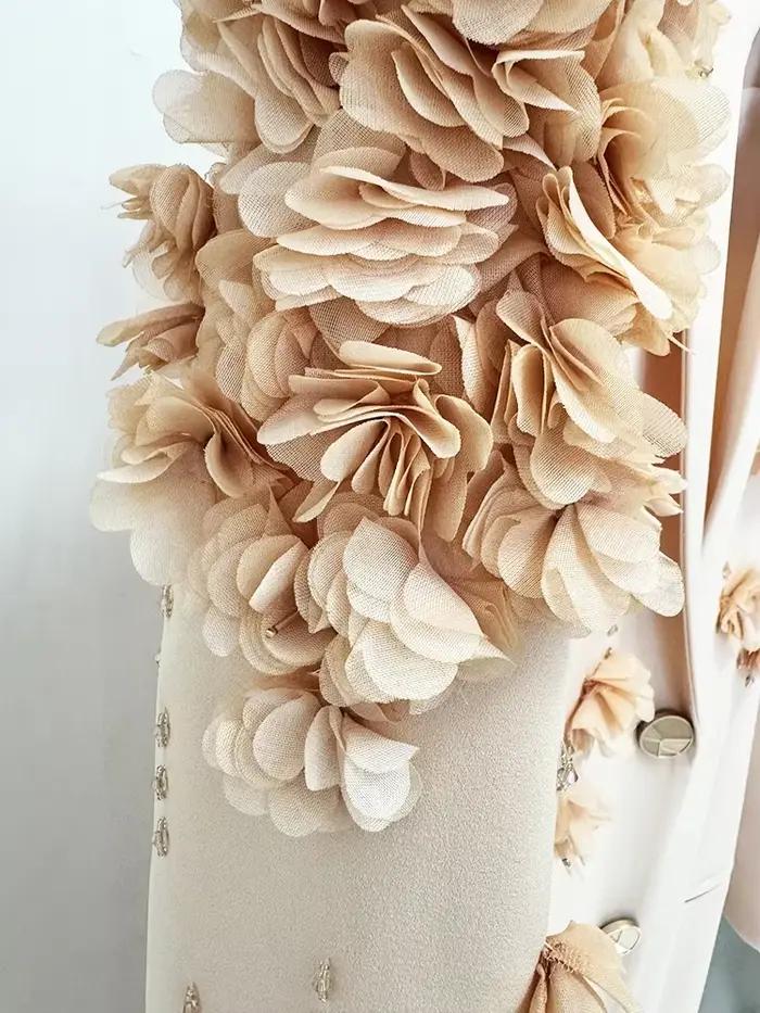 Haute qualité nouvelle mode 2025 Designer Maxi robes femmes à manches longues superbes fleurs Appliq