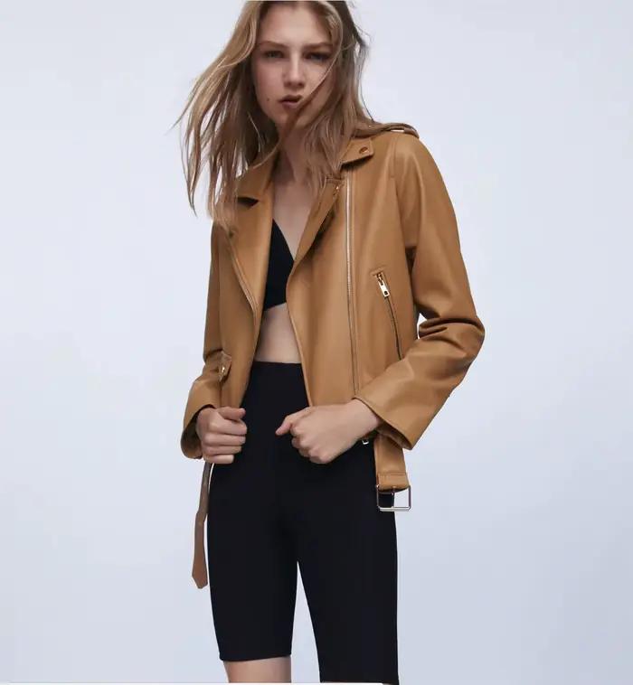 ETJ2024 automne et hiver nouvelle veste en cuir pour femme moto veste à glissière coupe ajustée mode