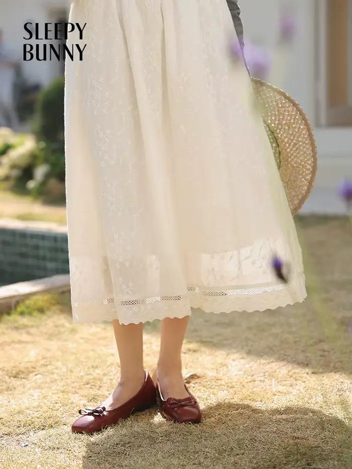 Jupe mi-longue trapèze blanche de Style français pour femmes, taille haute, fluide, Slim, élégante, 