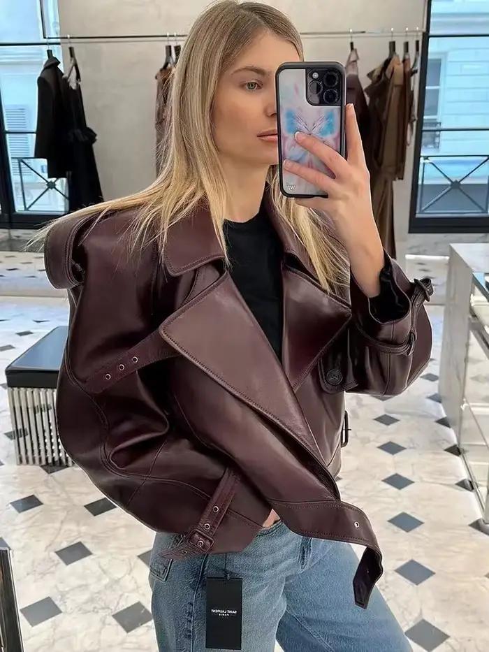 BBWM Faux cuir Bomber vestes pour femme veste mode recadrée femme Streetwear vêtements d'extérieur à