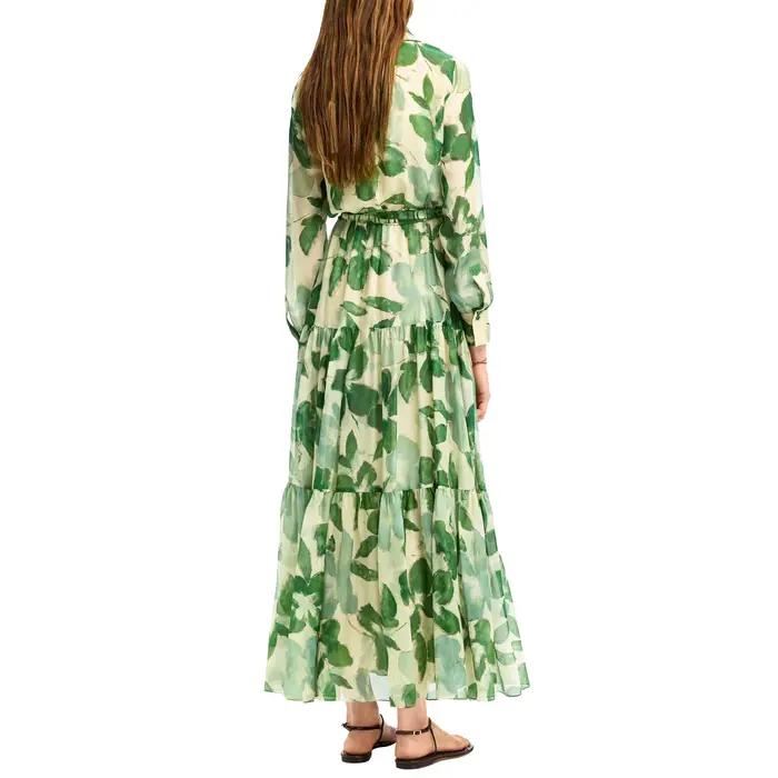 CHCH 2025 robes femmes nouveau ceinturé en mousseline de soie imprimé col en v Chic mince robe longu