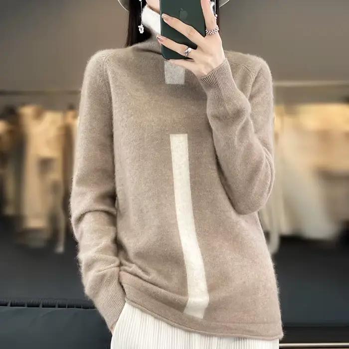 Leardean I-Pull à col roulé en cachemire de vison pour femme, 100% cachemire, mode assortie, manteau