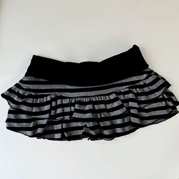 Mini jupe à volants rayée noire et grise, vêtements pour femmes Y2K Grunge, taille haute, taille éla
