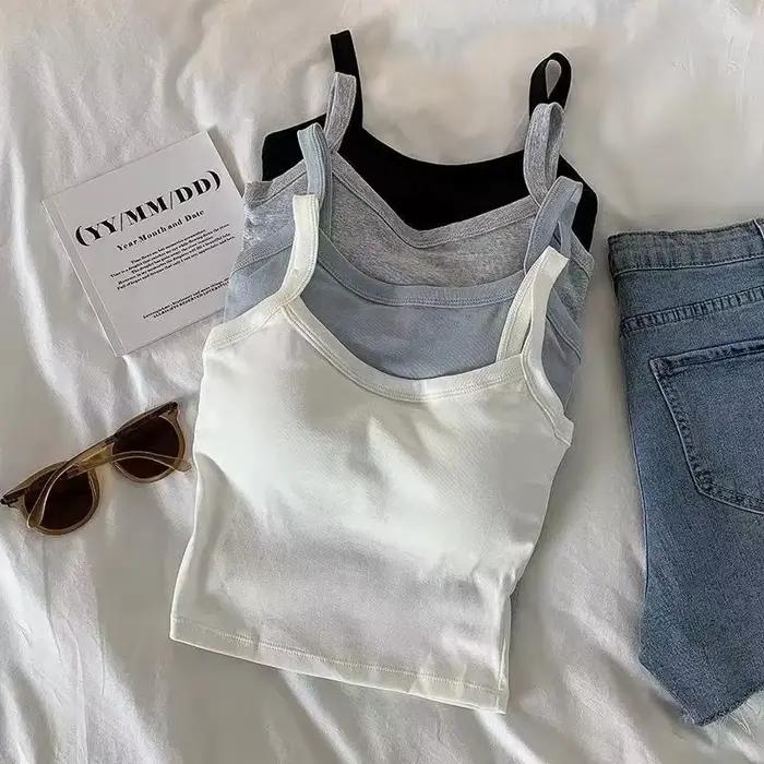 Haut court femmes Sexy hauts sans manche mode femme sous-vêtements dame Camisole fille basique T-shi