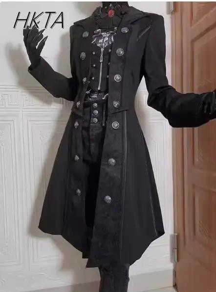 High Sense – Trench-Coat Y2k pour hommes et femmes, Robe gothique foncée, manteaux longs Lolita, vêt