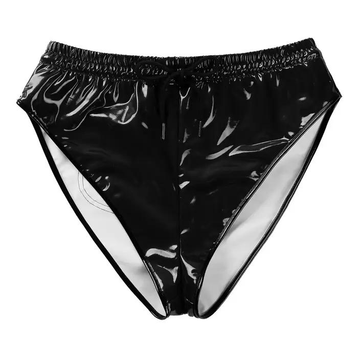 Culottes de bikini en similicuir PVC pour femme, sexy, coupe haute, brillantes, pour club de nuit, m